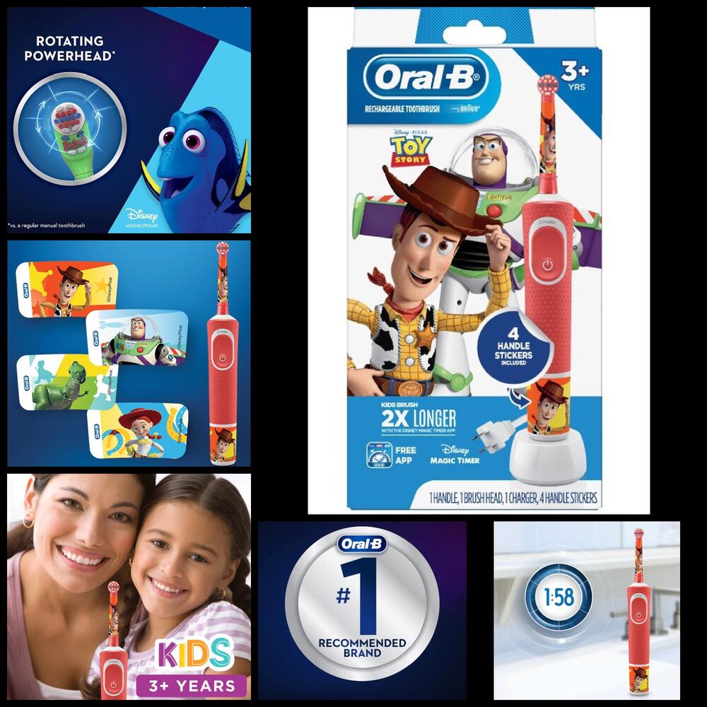 Oral-B Kids Electric Toothbrush Disney/Toy Story Soft Rechargeable Bundle 3+ NEW